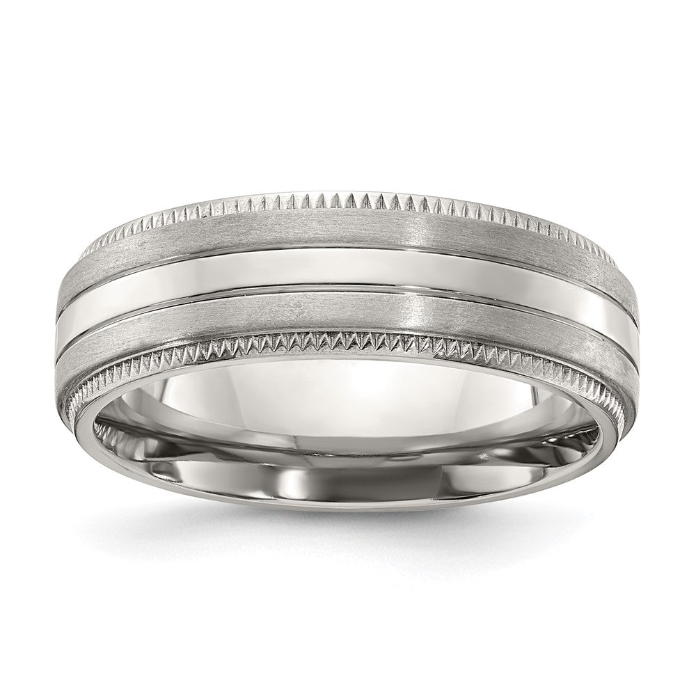Buy Stylish Chiseled Titanium 7mm Band with Brushed & Polished Edges