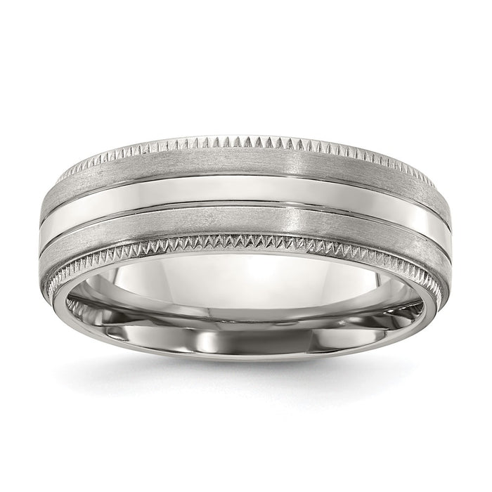 Buy Stylish Chiseled Titanium 7mm Band with Brushed & Polished Edges-1