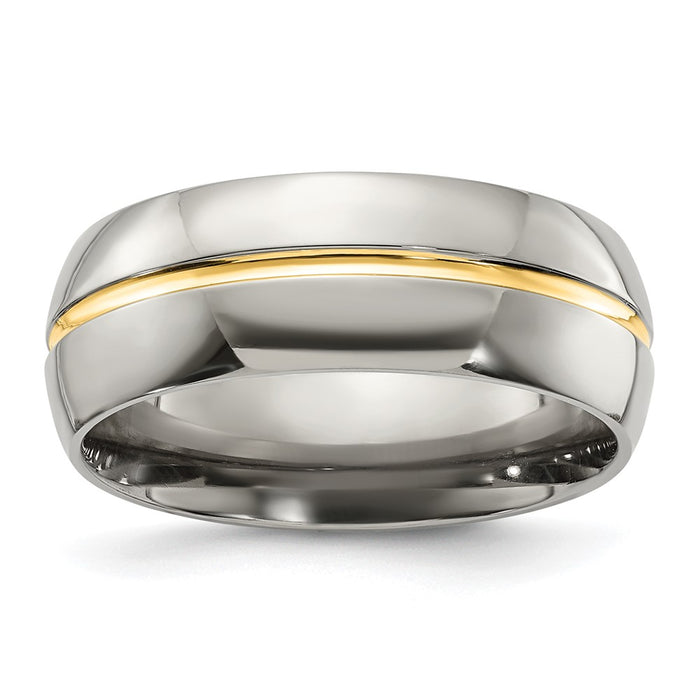 High-Quality Chiseled Titanium 8mm Polished Grooved Band | Stylish Yellow IP-Plated-1