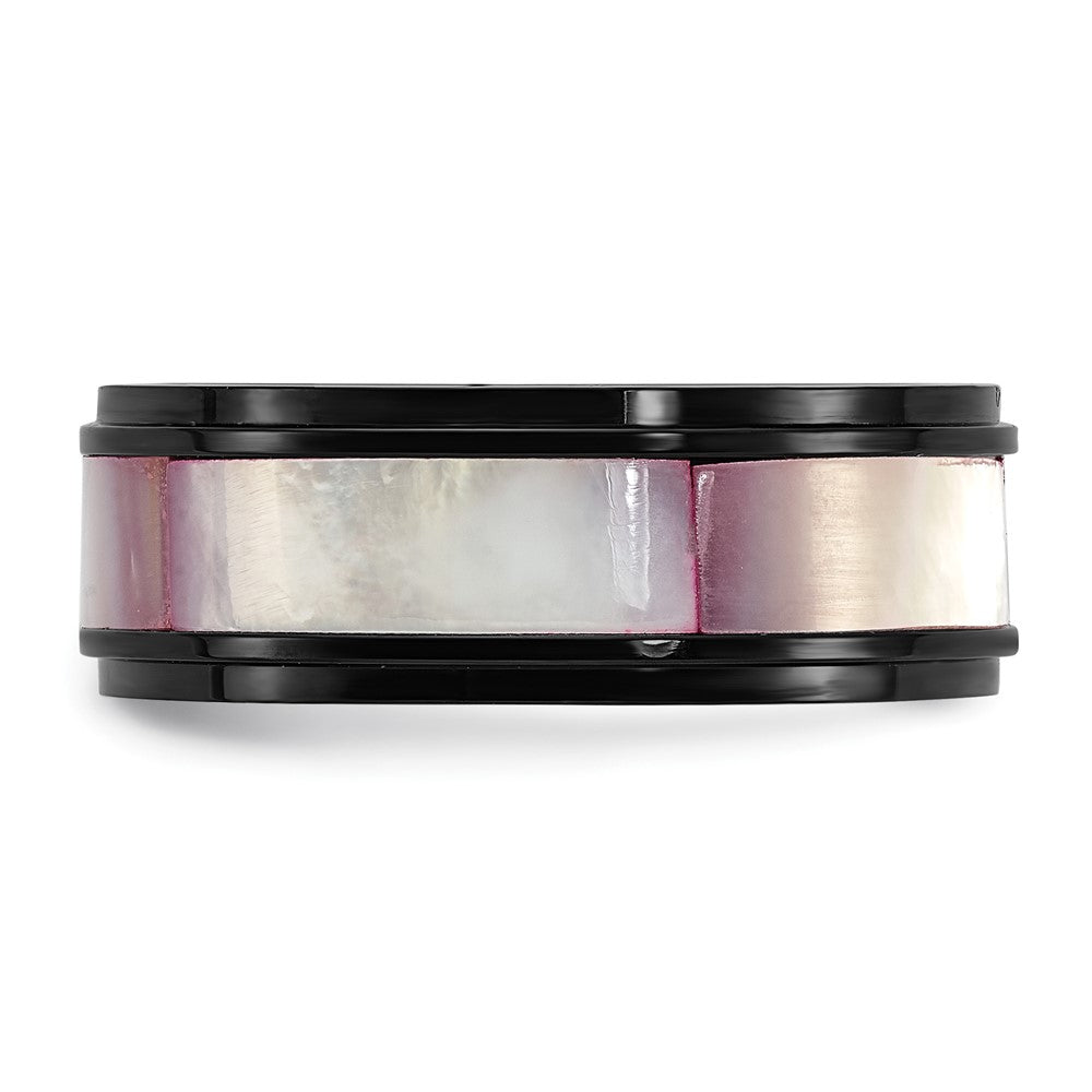 Buy Stylish 8mm Titanium Black IP-Plated Band with Pink Mother of Pearl Inlay