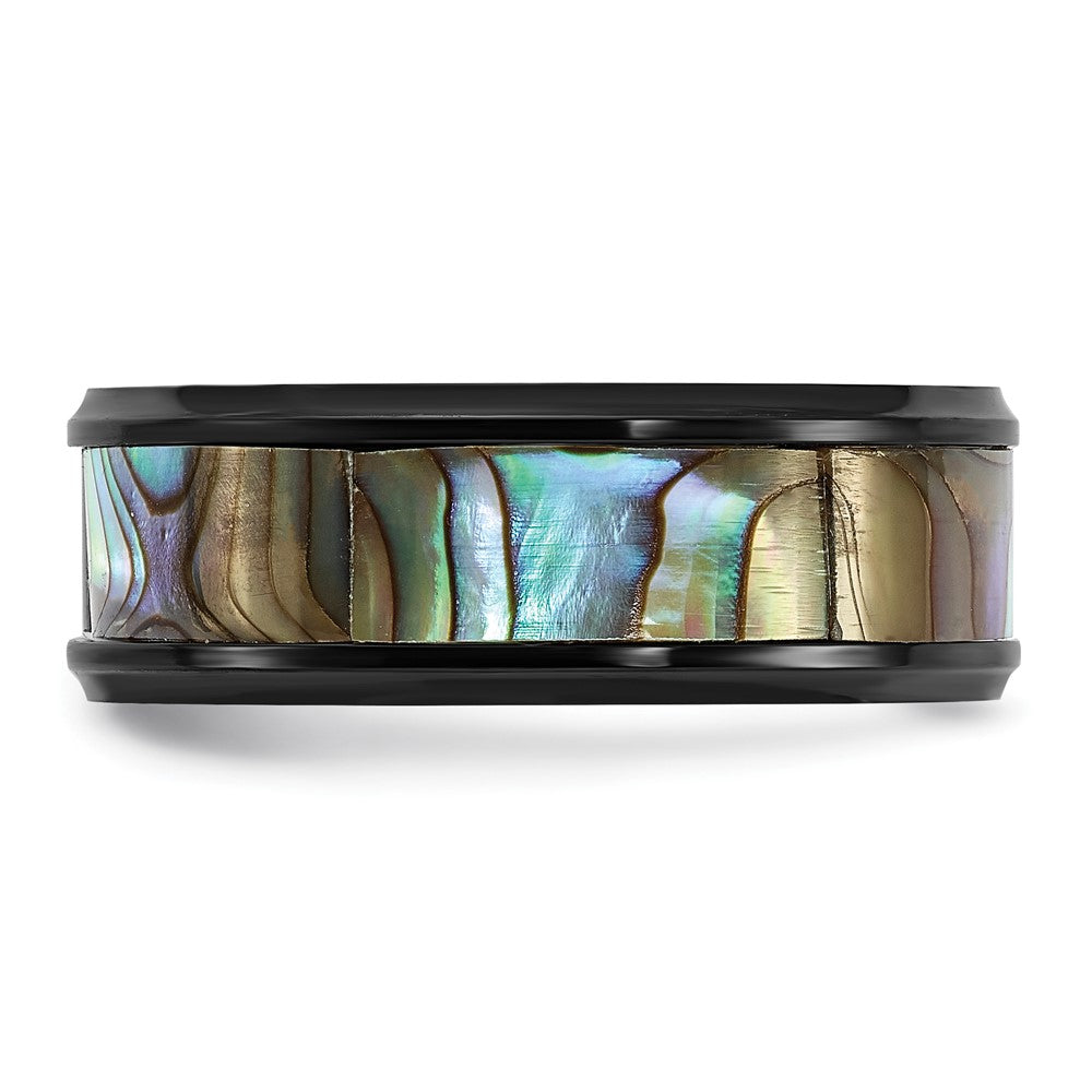 Buy Exclusive 8mm Chisel Titanium Band with Black IP Coating & Mother of Pearl Inlay - Stylish & Durable!