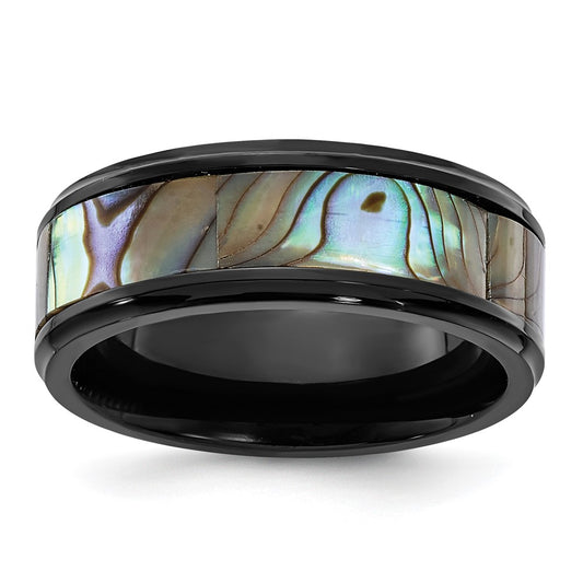 Exclusive 8mm Chisel Titanium Band with Black IP Coating & Mother of Pearl Inlay