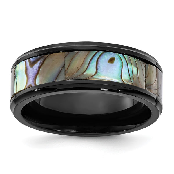 8mm Black IP-Plated Titanium Band with Mother of Pearl Inlay