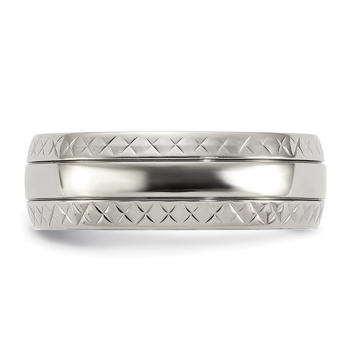 Buy Stylish 7mm Polished Titanium Chisel Band - Luxury Grooved Criss-Cross Design-3