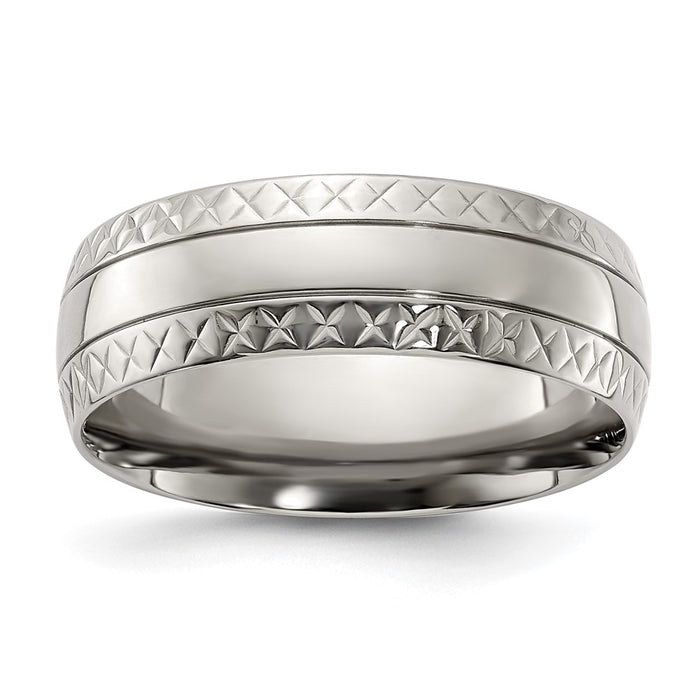 Buy Stylish 7mm Polished Titanium Chisel Band - Luxury Grooved Criss-Cross Design-1