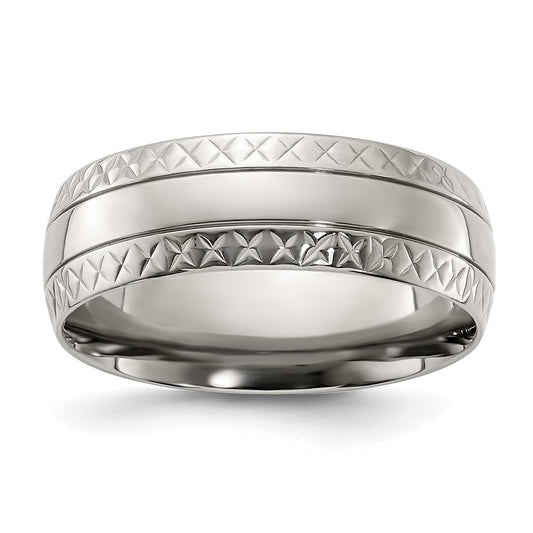 Buy Stylish 7mm Polished Titanium Chisel Band with Grooved Design - Affordable!