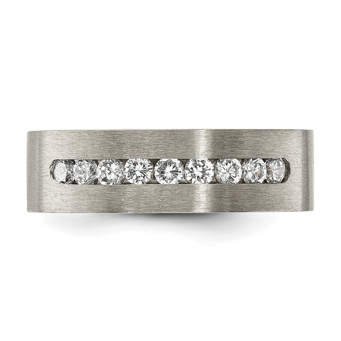 High-Quality Brushed Titanium Chisel Band 7mm with CZ Inlay - Affordable Style-4
