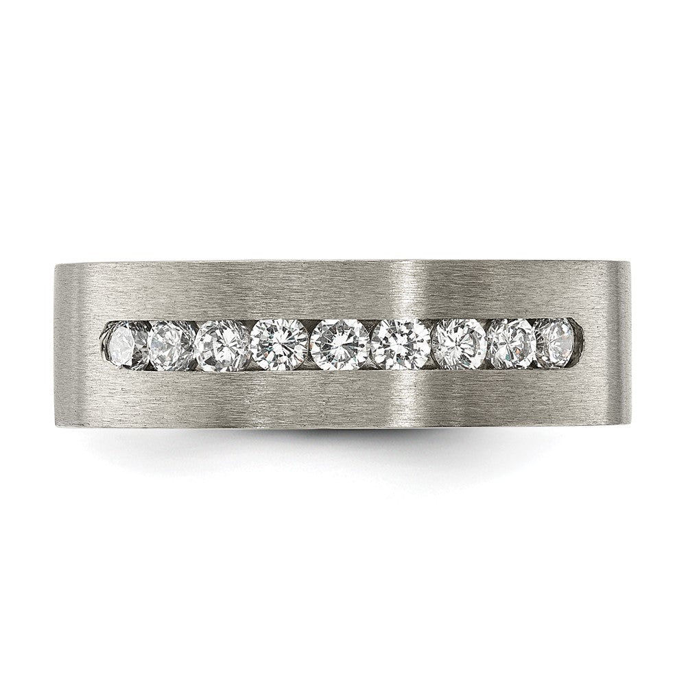 Buy Stylish 7.00mm Brushed Titanium Chisel Band with CZ Accents - Luxury Value