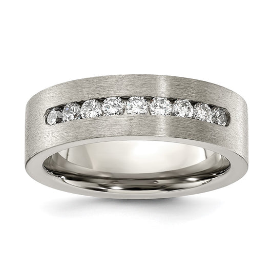 Buy Stylish 7.00mm Brushed Titanium Chisel Band with CZ Inlay - Luxury Value