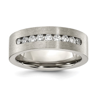 Buy Exclusive 7mm Brushed Titanium Chisel Band with CZ Accents - Affordable Style