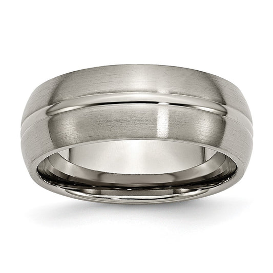 Buy Exclusive Brushed Titanium 8mm Grooved Band with Chiseled Design