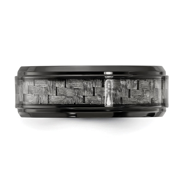 High-Quality Polished Black Titanium Chisel Band - 8mm, Stylish Carbon Fiber Inlay-4
