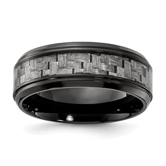 Buy Exclusive 8mm Black Titanium Band with Grey Carbon Fiber Inlay - Stylish Design