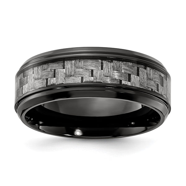 8mm Black Titanium Band with Grey Carbon Fiber Inlay