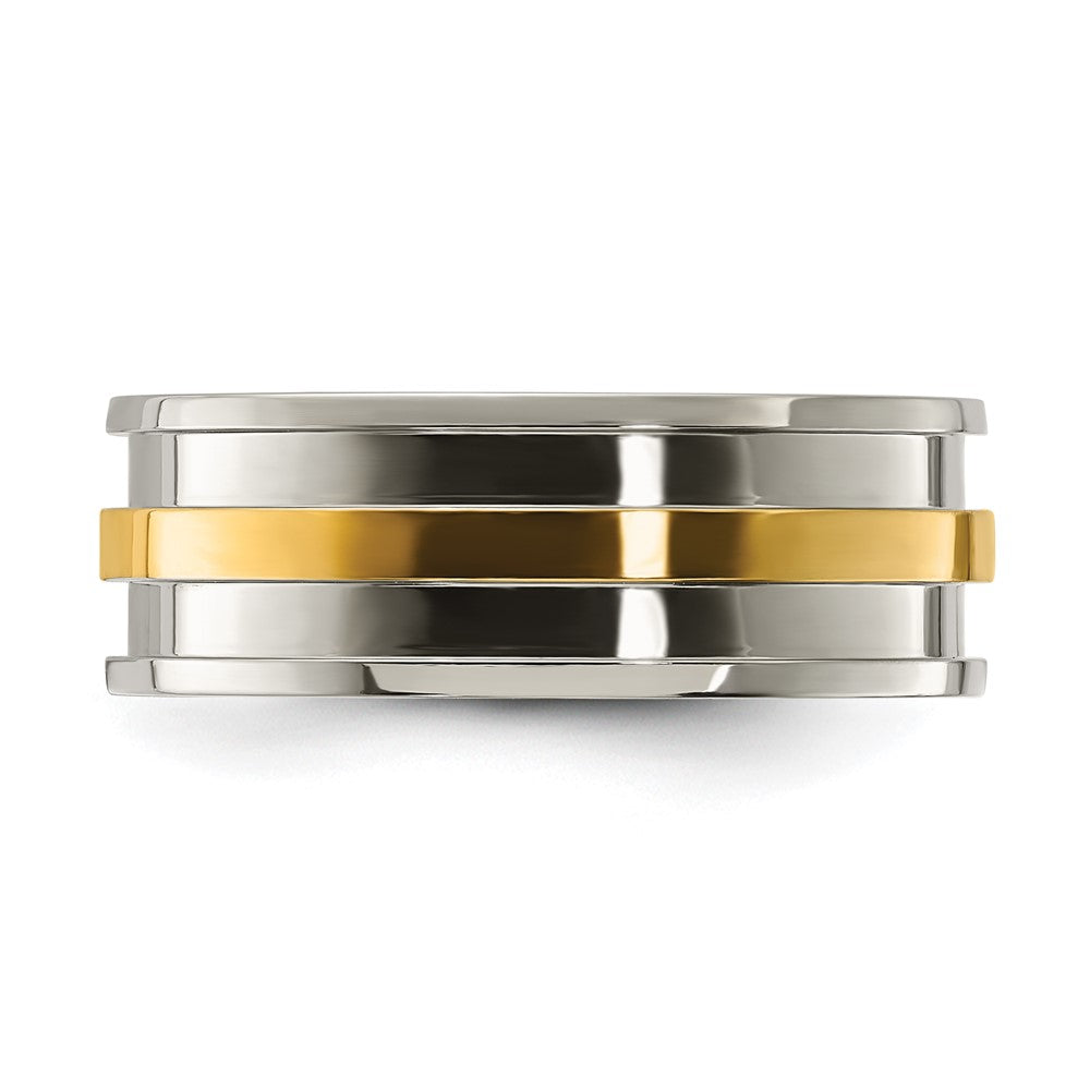 Buy Stylish 8.00mm Titanium Polished Band with Yellow IP-Plated Center