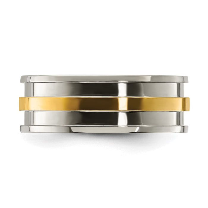 Buy Stylish 8.00mm Titanium Polished Band with Yellow IP-Plated Center-4