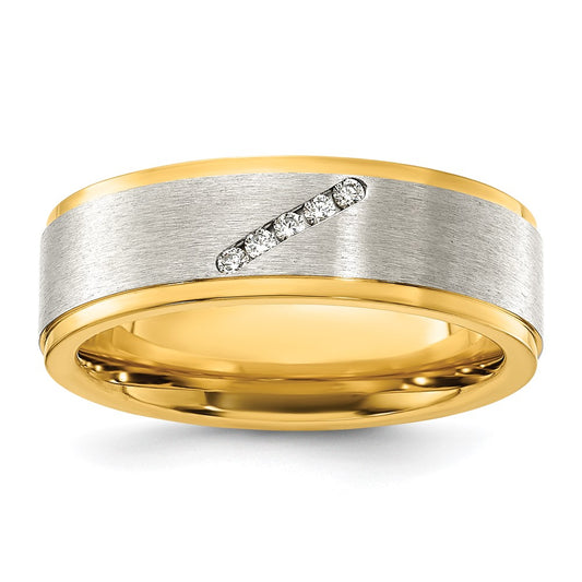 Buy Stylish 8.00mm Chisel Titanium Band with Polished Yellow IP-Plating & CZ