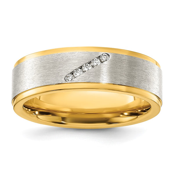 8.00mm Chisel Titanium Band - Polished Yellow IP-Plating CZ Center