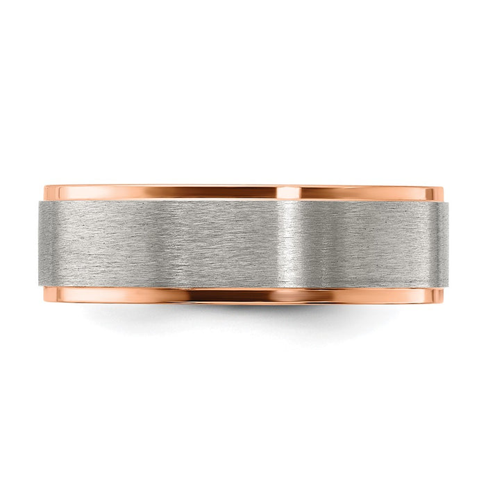 Buy Stylish 7mm Chisel Titanium Band - Brushed & Polished Rose IP Finish-4