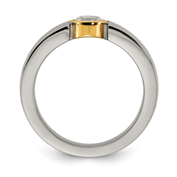 Chisel Titanium Polished Yellow IP-Plated Tapered Ring, CZ Accents