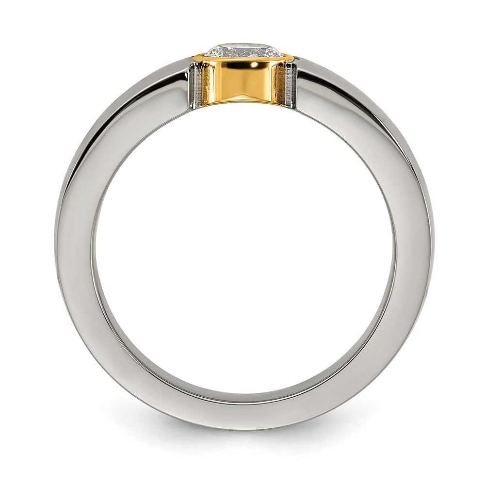 Buy Stylish Chisel Titanium Tapered Ring, 14K Gold Plated with CZ Accents