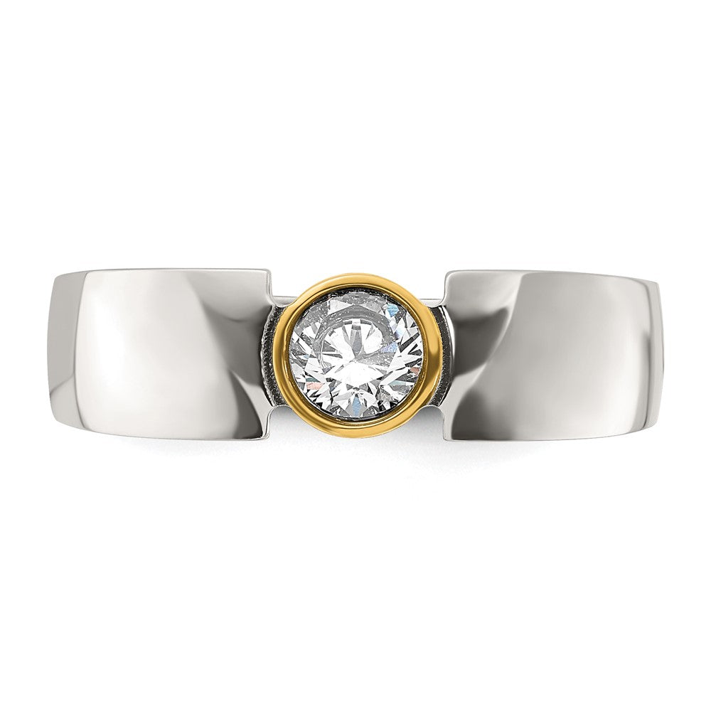 Buy Stylish Chisel Titanium Tapered Ring, 14K Gold Plated with CZ Accents