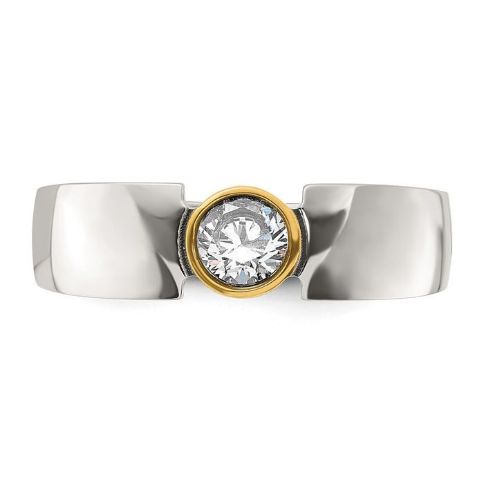 Buy Stylish Chisel Titanium Tapered Ring, 14K Gold Plated with CZ Accents-3