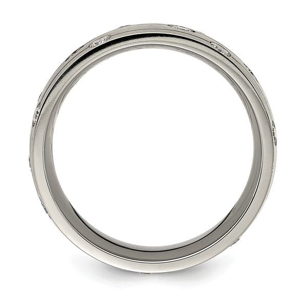8.00mm CZ Accent Brushed Titanium Chisel Band