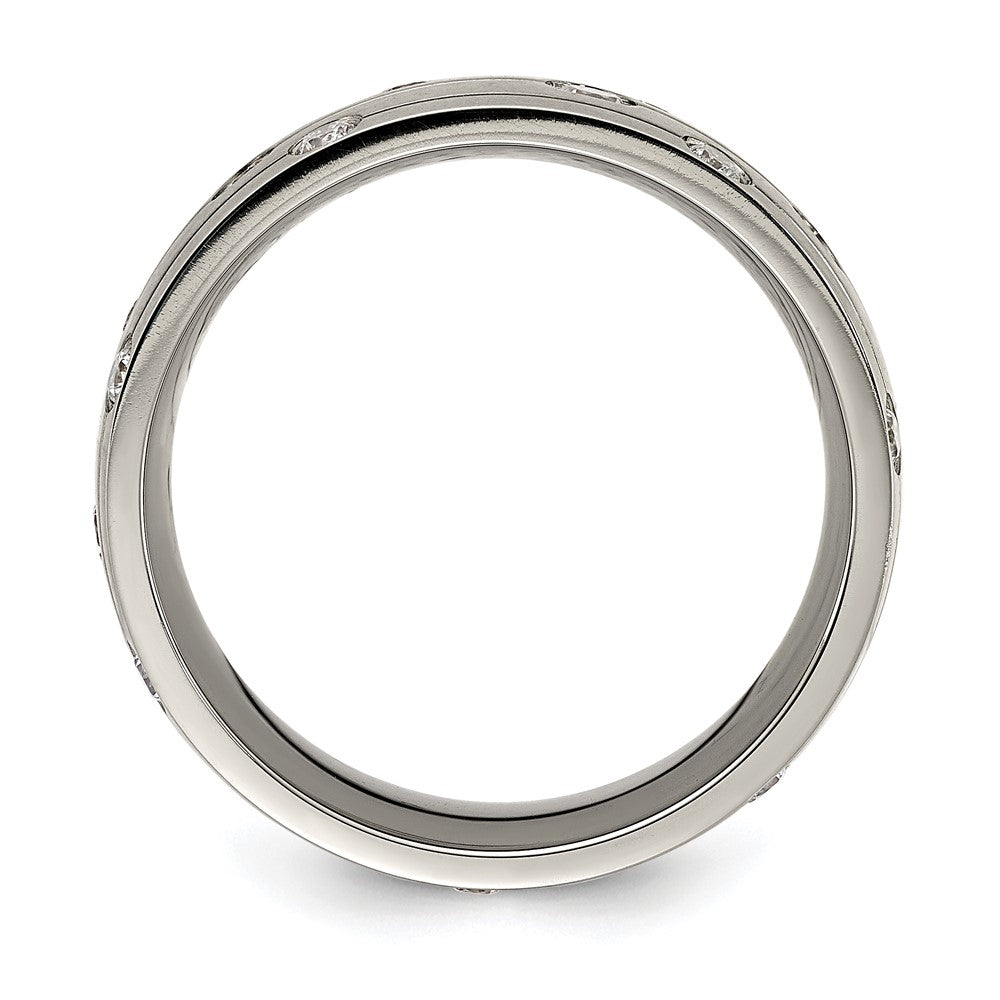High-Quality Brushed Titanium Chisel Band, 8mm CZ Accent - Stylish Value!