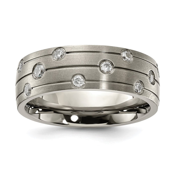 8.00mm CZ Accent Brushed Titanium Chisel Band