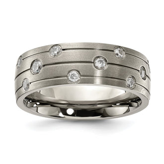 Order Stylish 8.00mm CZ Accent Brushed Titanium Chisel Band - Affordable Luxury