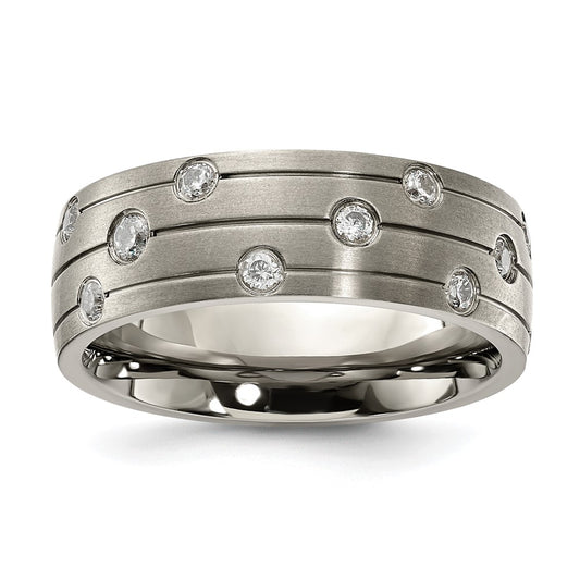 High-Quality Brushed Titanium Chisel Band, 8mm CZ Accent - Stylish Value!