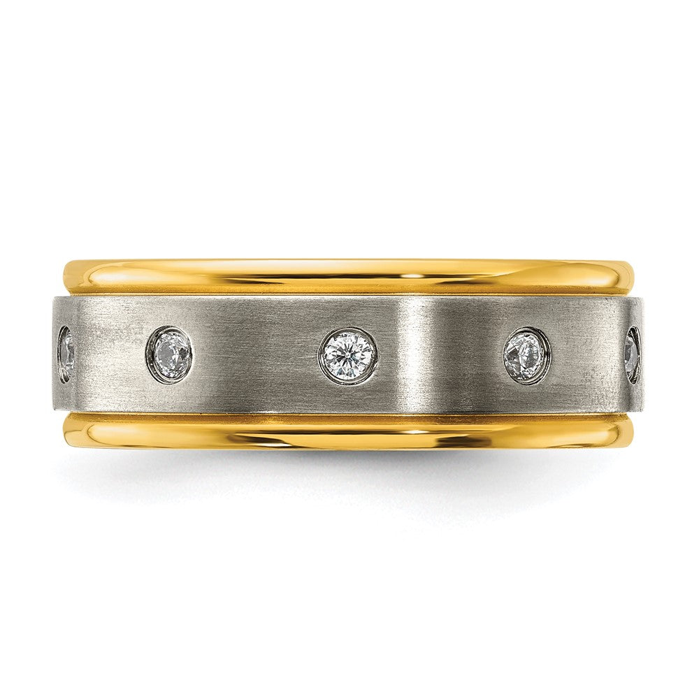 Exclusive Chisel Titanium 8mm Polished Band, Stylish Brushed Center & CZ