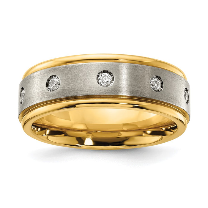 Exclusive Chisel Titanium 8mm Polished Band, Stylish Brushed Center & CZ-1