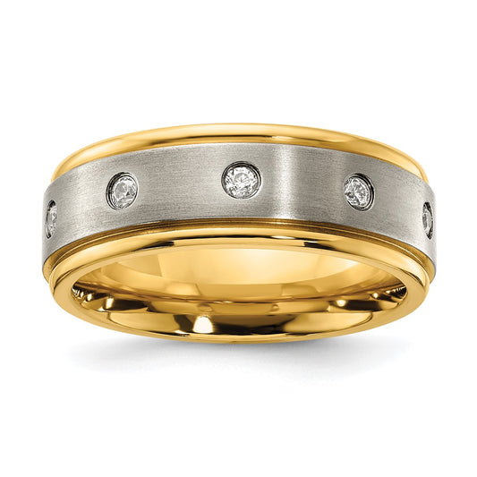 Buy Stylish 8.00mm Chisel Titanium Band - Polished Finish, CZ Accents