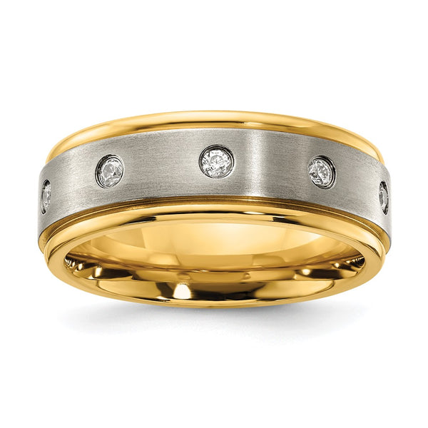 Chisel Titanium Band 8.00mm with Yellow IP-Plated CZ