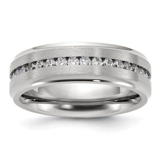 Buy Exclusive 7mm CZ Accent Chiseled Titanium Ring - Stylish & Affordable!