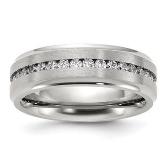 High-Quality Polished Titanium 7mm CZ Chisel Band - Stylish & Affordable