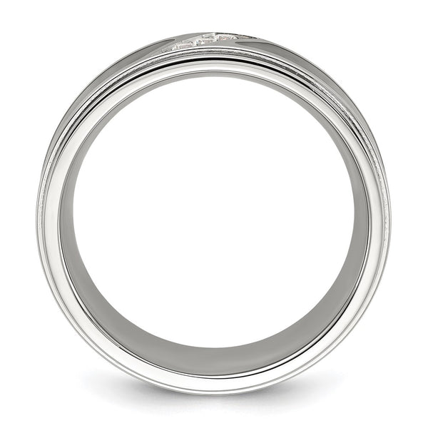 Chisel Titanium 8mm Band with Black Carbon Fiber & CZ Accents