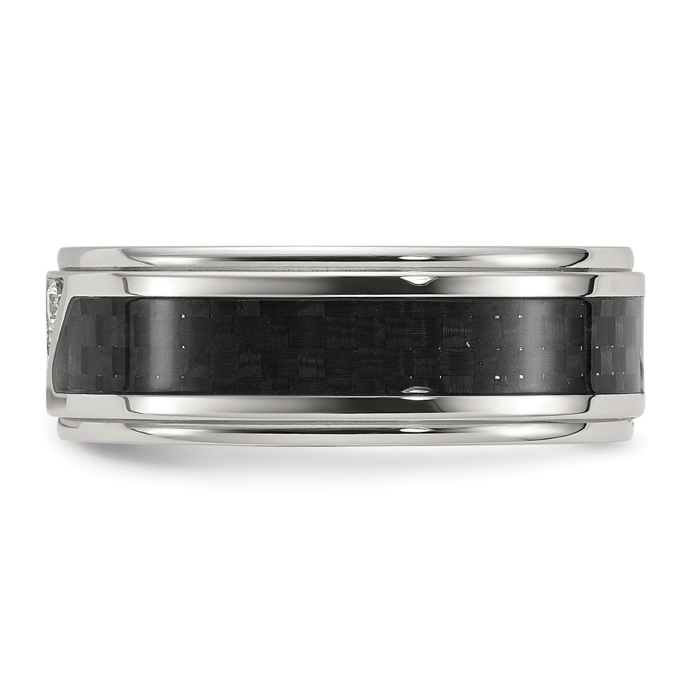 Buy High-Quality Chisel Titanium Band 8mm CZ Accents & Black Carbon Inlay