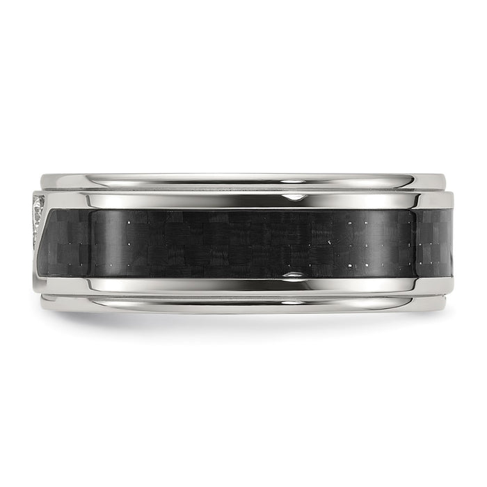 Buy High-Quality Chisel Titanium Band 8mm CZ Accents & Black Carbon Inlay-3