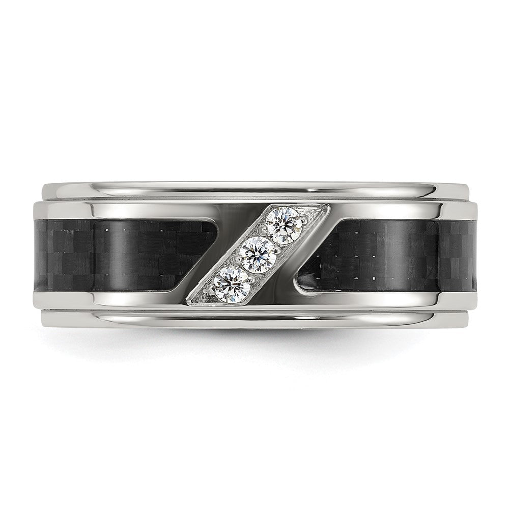 Buy Stylish 8mm Chisel Titanium Polished Band with Black Carbon Fiber Inlay