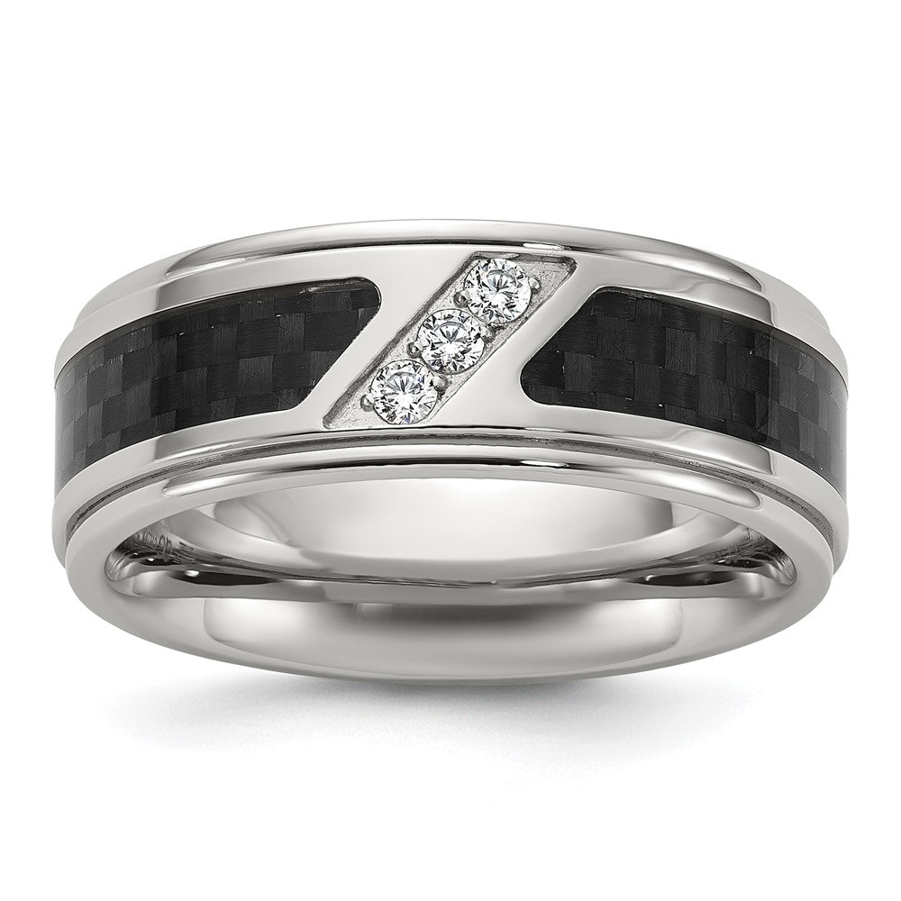 Buy Stylish Chisel Titanium Polished Band - 8mm with Black Carbon Fiber Inlay, CZ