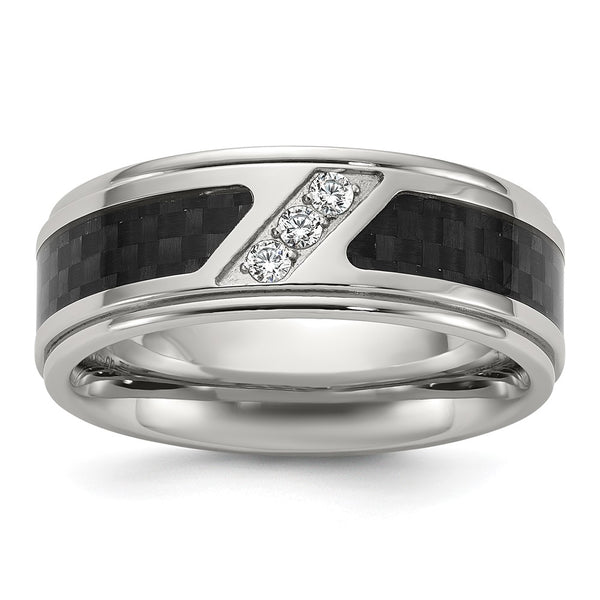 Chisel Titanium 8mm Band with Black Carbon Fiber & CZ Accents