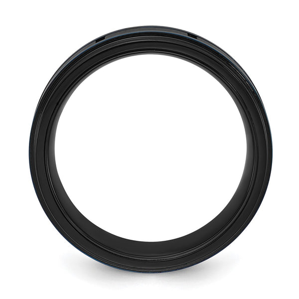 8mm Chisel Titanium Band with Black & Blue IP