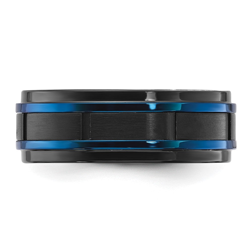 High-Quality 8mm Titanium Band - Stylish Brushed & Polished Black/Blue Finish