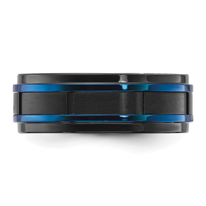 High-Quality 8mm Titanium Band - Stylish Brushed & Polished Black/Blue Finish-3