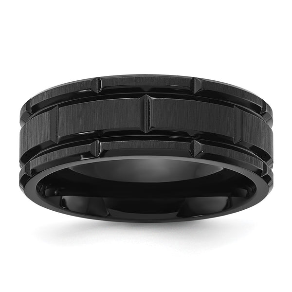 8mm Black IP-Plated Notched Band in Titanium