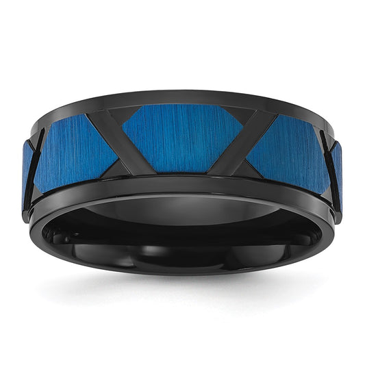 High-Quality 8mm Black & Blue IP-Plated Titanium Band | Stylish Finish, Value!
