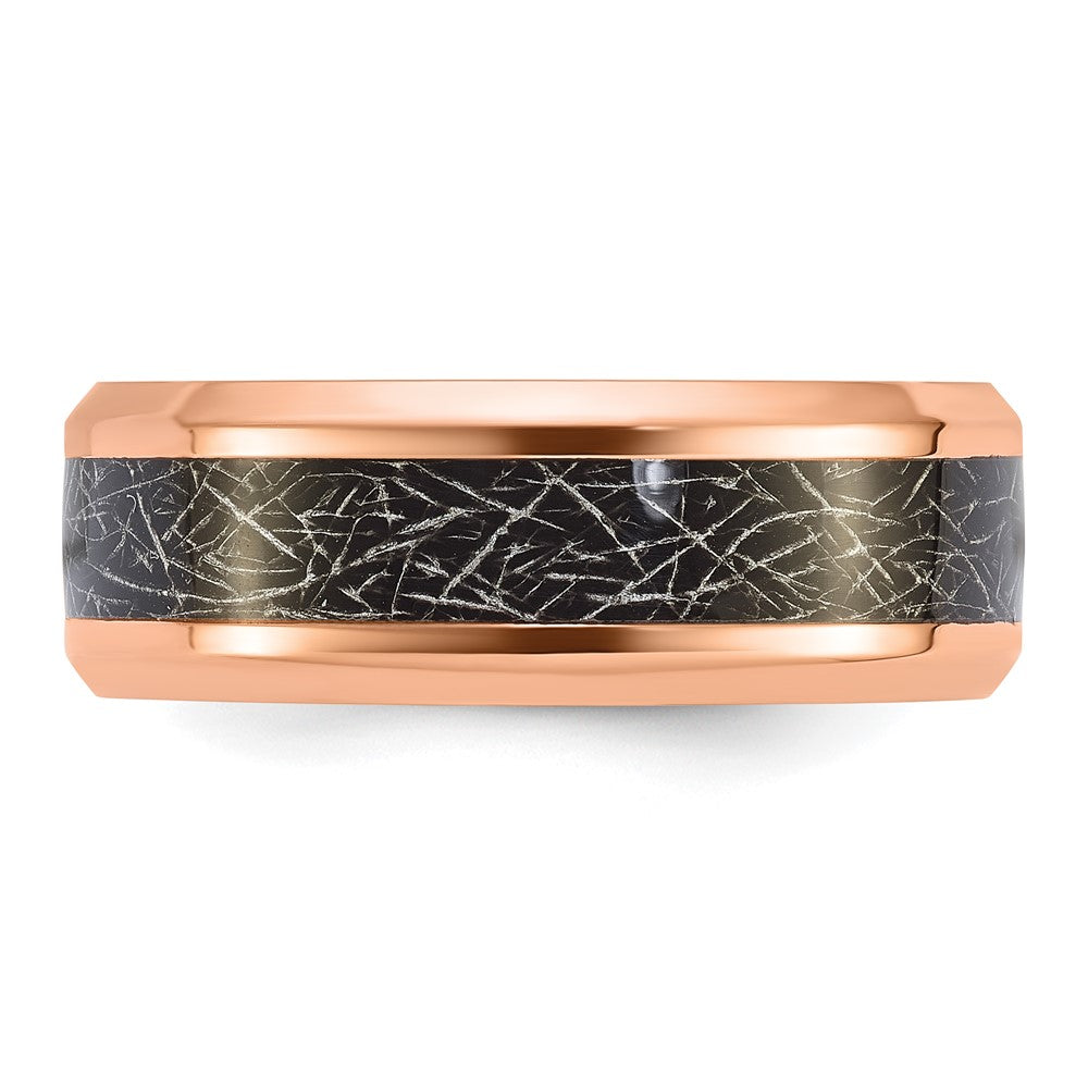 Buy Stylish 8mm Chisel Titanium Band, Polished Rose IP-Plating & Leather Inlay